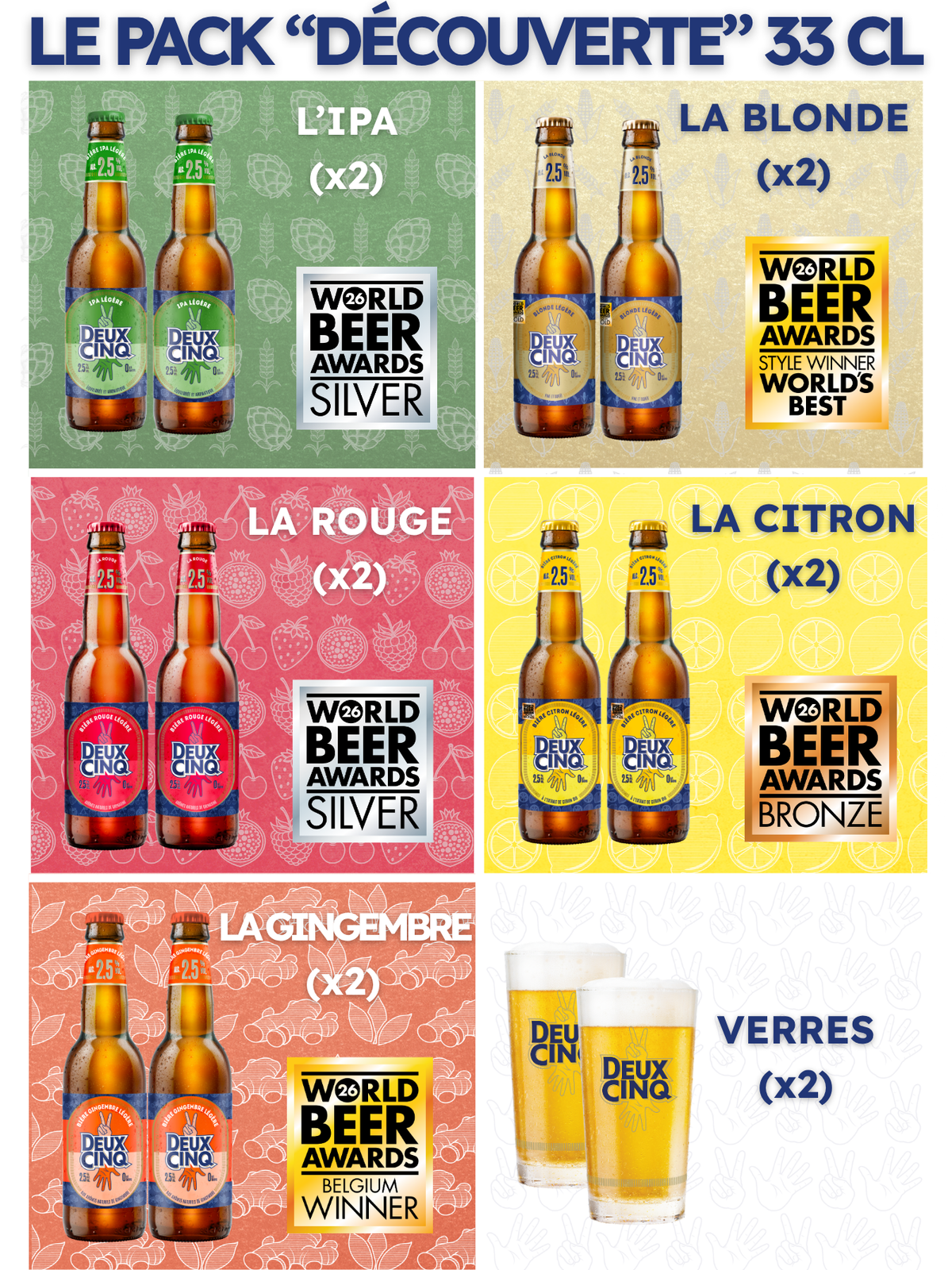 Pack Découverte 33 cL La Deux Cinq - Bières Légères et Sans Sucres