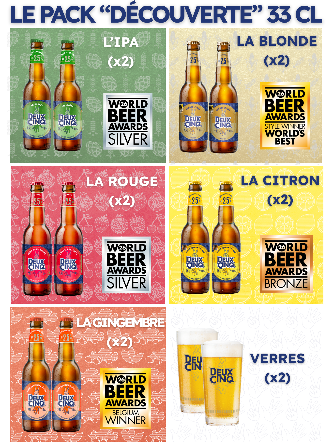 Pack Découverte 33 cL La Deux Cinq - Bières Légères et Sans Sucres